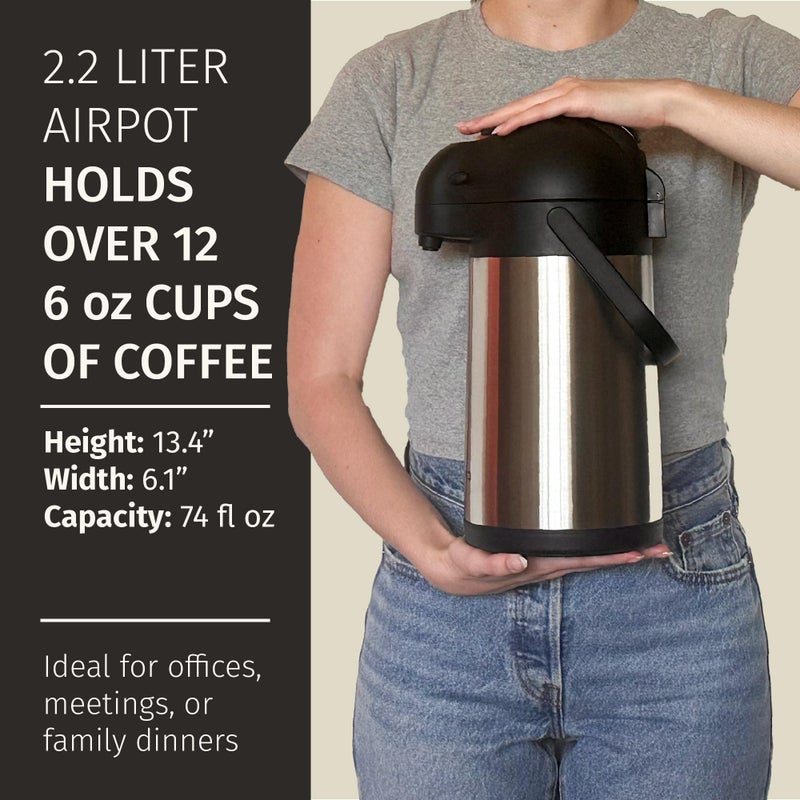 Cresimo Thermal Coffee Carafe 74Oz, Keeps Drinks Hot for 12Hrs & Cold for 36Hrs, Insulated Stainless Steel Coffee Carafe for Hot Drinks, Easy One-Handed Dispensing for Office, Home, Party, Durable Tea Flask - Image 4